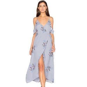 NWT ASTR the Label Gwyn Midi Dress Periwinkle Floral Cold Shoulder Ruffle L